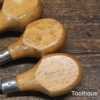 Vintage Set of 6 No: Footprint woodcarving palm chisels with beechwood handles. Note: These have not been sharpened but in good used condition.