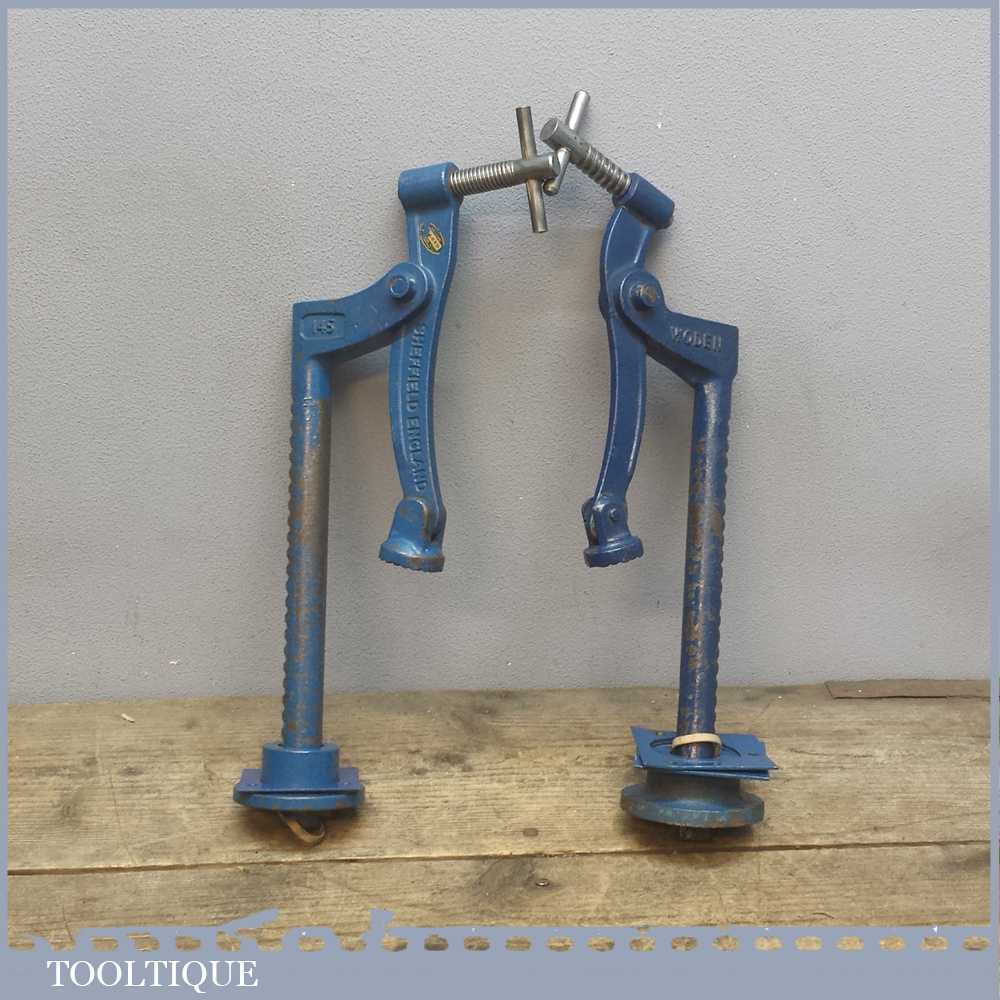 Vintage Pair Of Woden & Record No 145 Bench Holdfast Clamps Tooltique