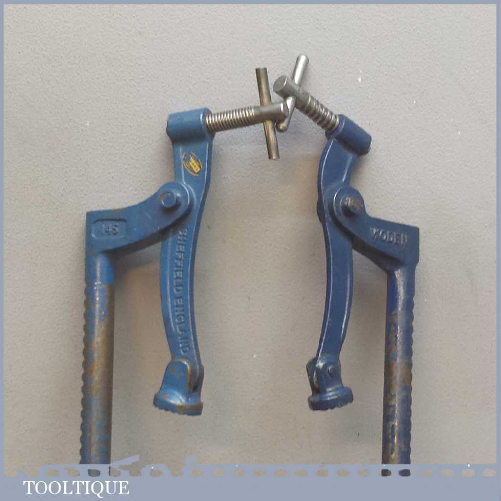 Vintage Pair Of Woden & Record No 145 Bench Holdfast Clamps Tooltique