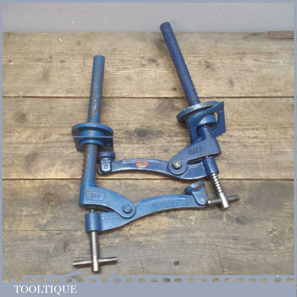 Vintage Pair Of Woden & Record No 145 Bench Holdfast Clamps Tooltique