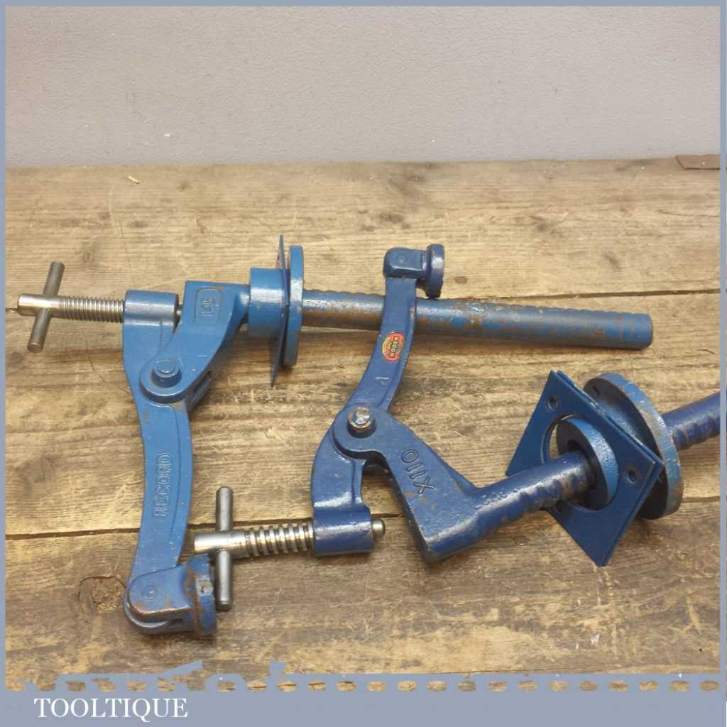 Vintage Pair Of Woden & Record No 145 Bench Holdfast Clamps Tooltique