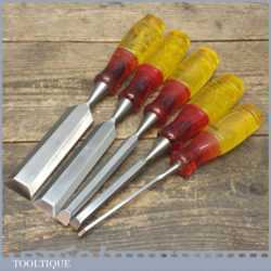 Vintage Set 5 Marples Bevel Edge Carving Chisels With Shatterproof Handles
