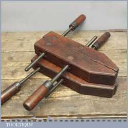 Pair Of Vintage Wooden Adjustable Clamps - Lovely Patina
