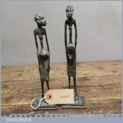 Striking Pair of Antique African Art Tribal Bronze Figures - Approx 9” Tall