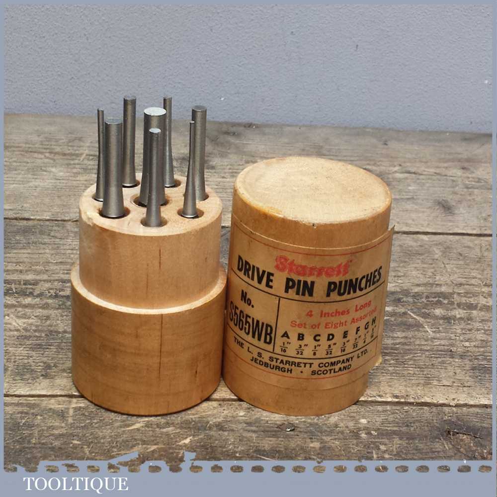 Vintage Set of 8 Starrett S565WB Drive Pin Punches Original Wooden