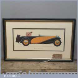 Vintage 1960’s Lithograph Car Memorabilia Framed Print Delage 1933 (D8 SS 100)