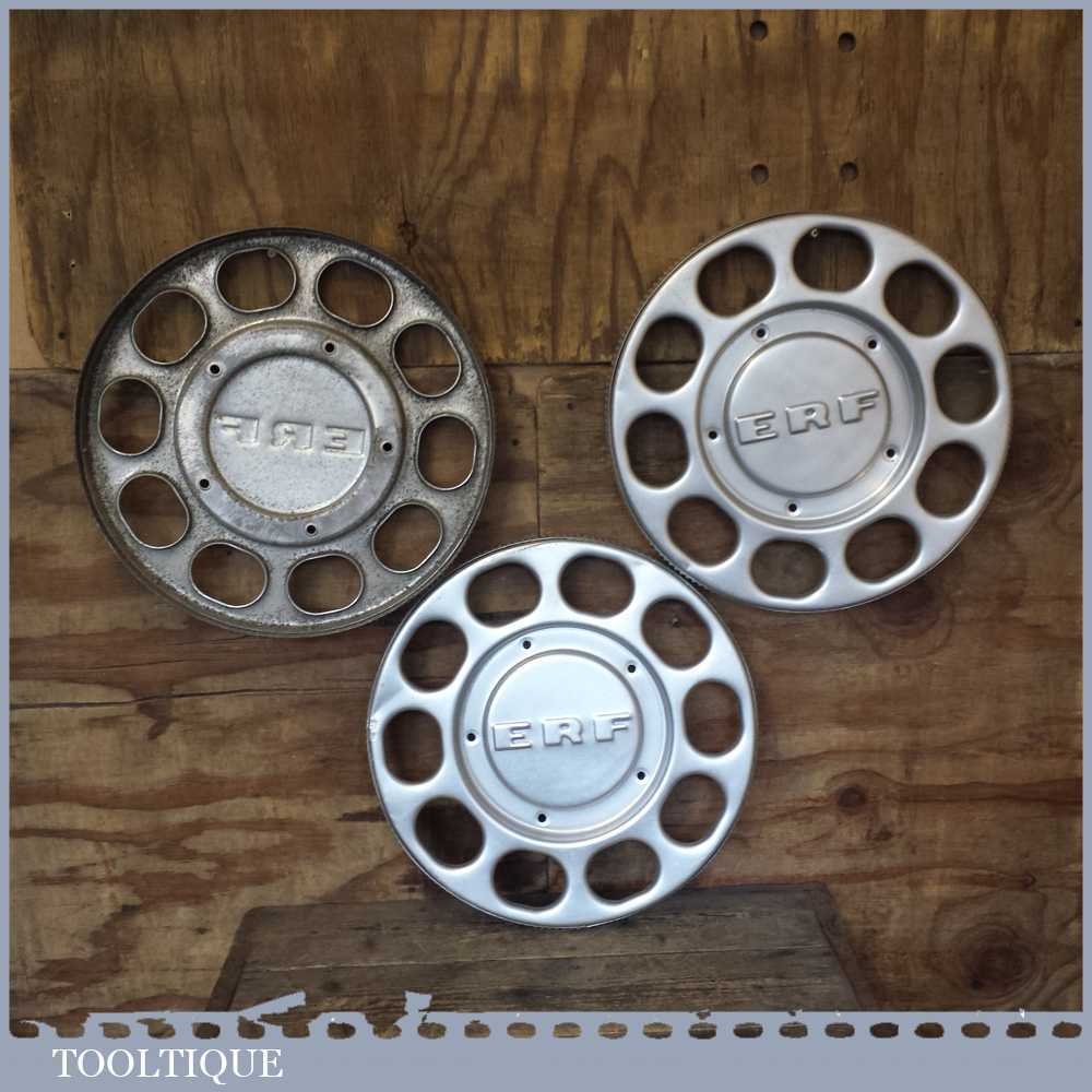 3 x Genuine ERF Metal 10 Stud Truck Lorry Wheel Trims 17″ Good