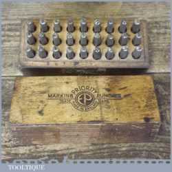 Vintage Priority Letter Marking Punches Complete In Original Wooden Box
