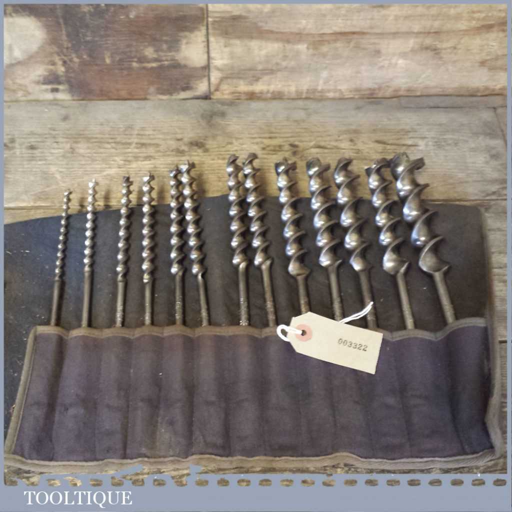 13 No: Vintage Ridgeway Auger Bits Sized 1 ½” Down To ¼” - Good Condition