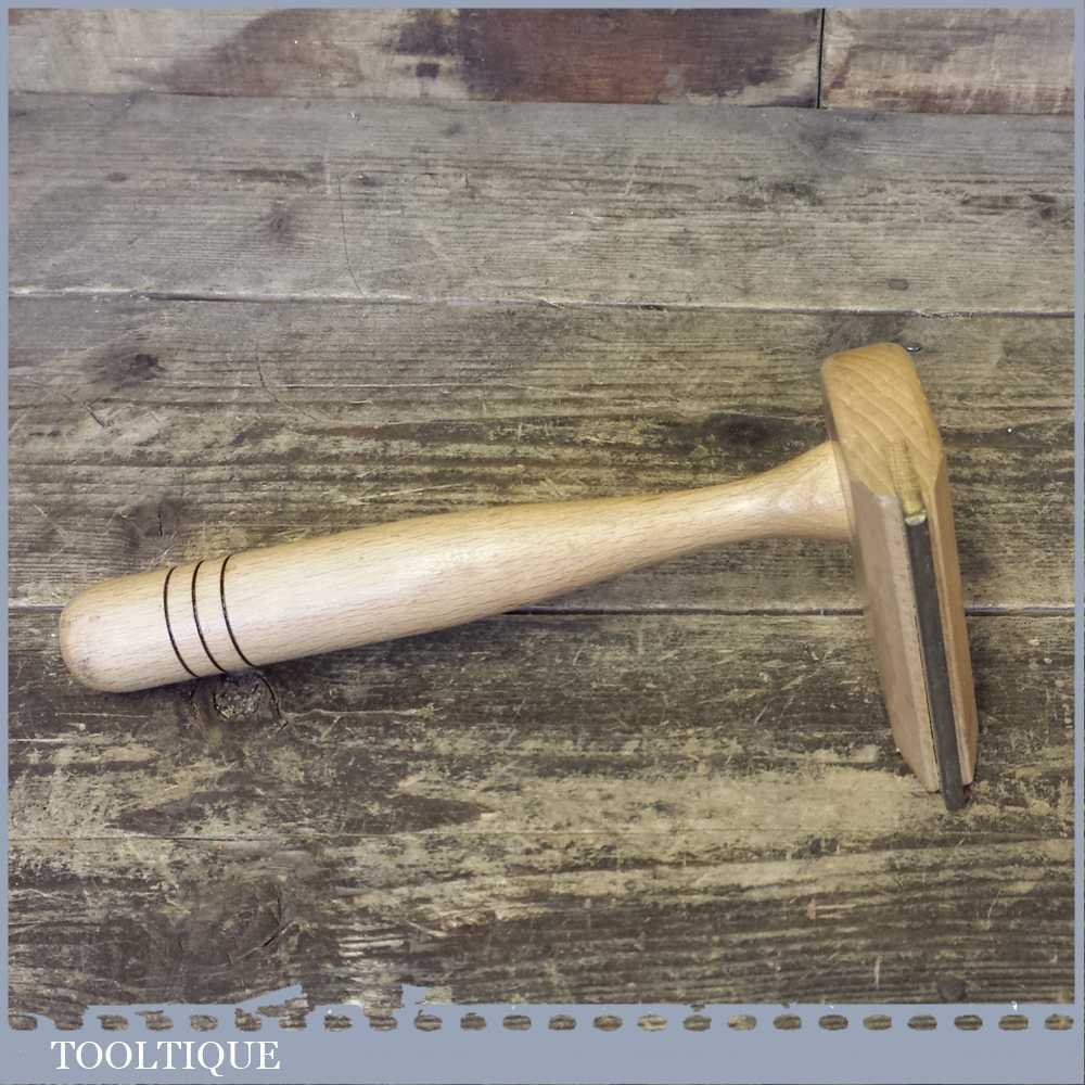 Vintage 4” Beech Wood And Brass Veneer Hammer Good Condition Tooltique