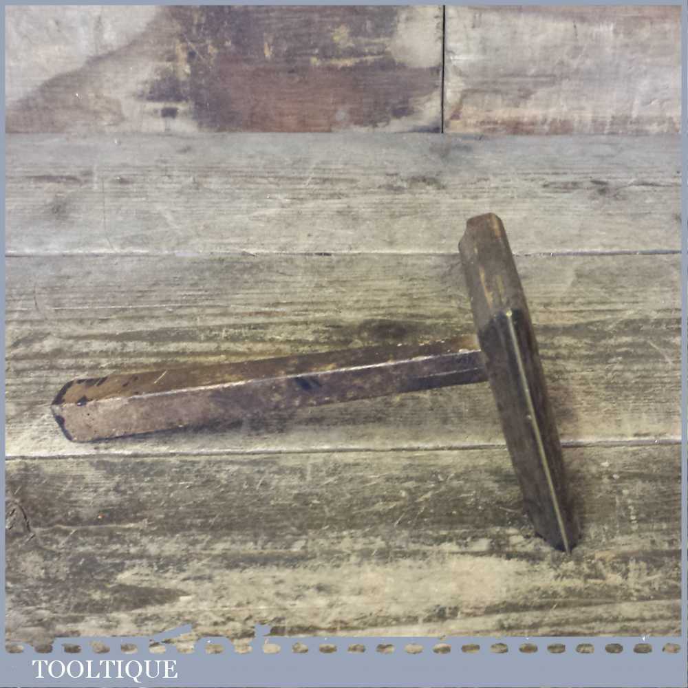 Vintage 4” Wood And Brass Veneer Hammer Good Condition Tooltique