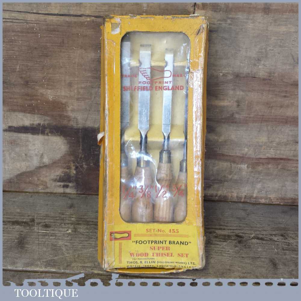 Set of Boxed Footprint Firmer Chisels 1/4” 3/8” 1/2” 3/4” Sizes Good