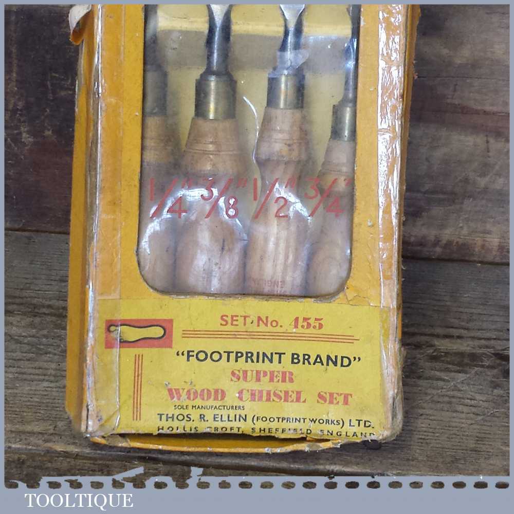 Set of Boxed Footprint Firmer Chisels 1/4” 3/8” 1/2” 3/4” Sizes Good