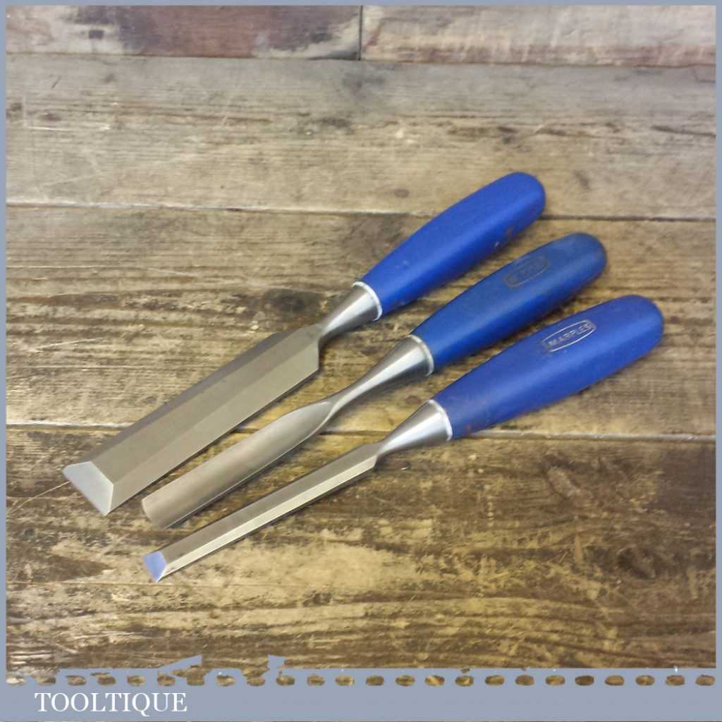 Set Of 3 Vintage Marples Chisels 1 ¼” ½” Bevel Edge 5/8” Gouge
