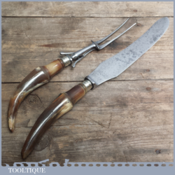 Vintage Meat Craving Set With Superb Horn Handles - Good Condition