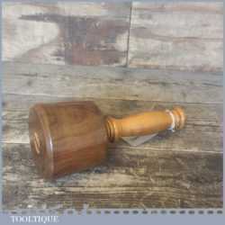 Old Lignum Vitae Wood Turned Carving Mallet With Yew Handle - Ebony Wedge
