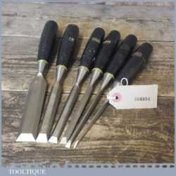 6 No: Vintage Stanley No: 5001 Bevel Edge Chisels 1” 5/8” ½” 3/8” ¼” 1/8” Wide