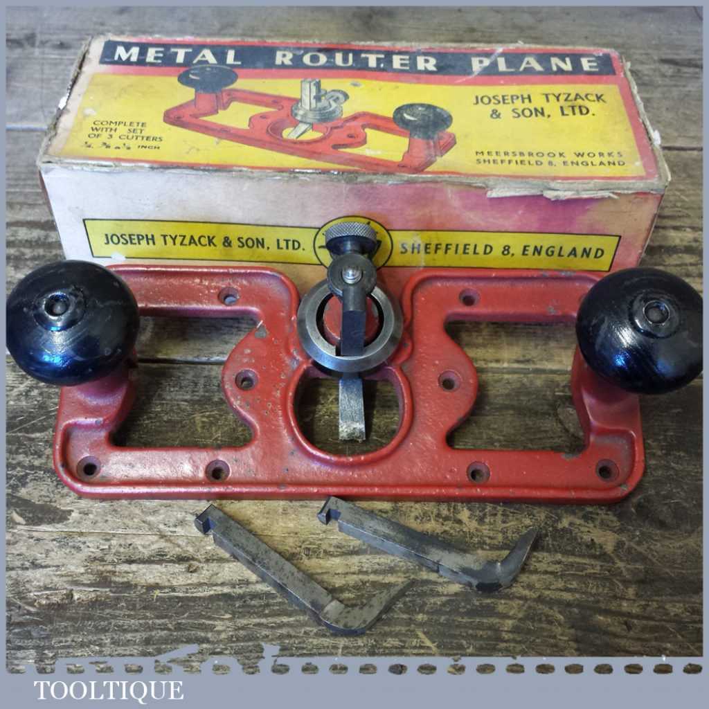 Rare Boxed Tyzack Hand Router Plane With 3 Cutters Excellent