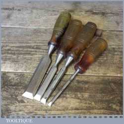Four Vintage Marples M373 Bevel Edge Chisels ¼” ½” ¾” 1” - Shatterproof Handles