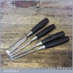 Four Vintage Stanley No: 5001 Bevel Edge Chisels ¼” ½” ¾” 1” - Sharpened
