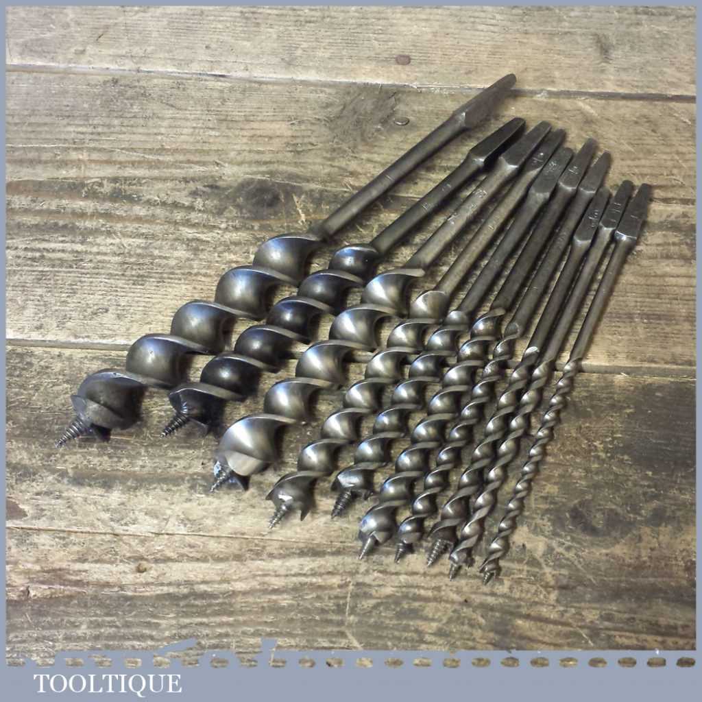 10 No: Vintage Job Lot Carpenter’s Double Spur Auger Twist Bits - Various Makers