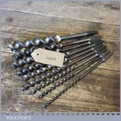 9 No: Vintage Carpenters Jennings Pattern Auger Bits For Brace - Various Makers