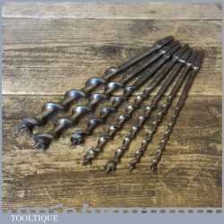 7 No: Vintage Carpenters Double Spur Brace Auger Bits - Various Makers