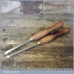 2 No: Woodturning Chisels Crown Tools Skew Flat And Parting Tool - Good Condition