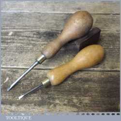 2 No: Vintage Bradawls Beech Wood Handles Sizes 1/8” & 5/32” - Good Condition
