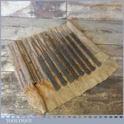 Antique Set 8 No: blacksmith Made Plough Plane Irons In Leather Roll - Good Condition