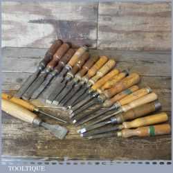 Joblot Of 19 Vintage Carpenters Woodworking Chisels Various Sizes - No Reserve