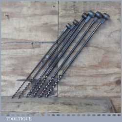 Vintage 6 No: Ridgeway Scotch Barrel Eyed Timber Framing Auger Bits - 3/8” ½” 9/16” 5/8” ¾” 7/8”