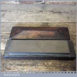 Vintage 8” x 2” Medium Grit Oil Stone In Nice Old Pine Box - Good Condition