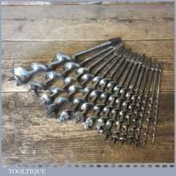 Vintage Set 15 No: Vintage Brace Auger Bits 1/4” to 1½” - Good Condition
