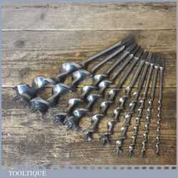 Vintage Set 10 No: Vintage Brace Auger Bits 10mm to 1½” - Good Condition