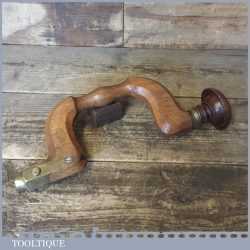 Antique Beech Wood Brass Carpenters Brace Rosewood Knob Thos Ibbotson