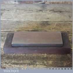Vintage 6” x 2” Norton India Medium Grit Oil Stone Mahogany Base - Good Condition