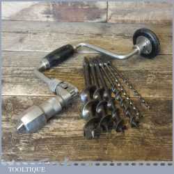 Vintage Taymar 10” Ratchet Brace With 6 Double Spur Auger Bits