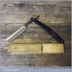 Vintage Solingen Germany Giesen & Forsthoff Timor Blue Steel Cut Throat Razor Boxed