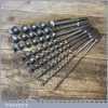 9 No: Vintage Ridgeway Carpenters ¼” To 1” Auger Bits - Good Condition