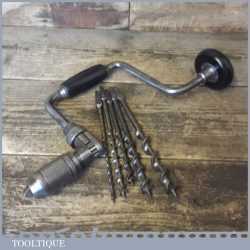 Vintage Stanley No: 909 10” Ratchet Brace 5 Double Spur Auger Bits - Good Condition