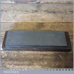 Vintage 9” x 2 ½” Fine Grit Welsh Slate Oil Stone In Base - Good Condition