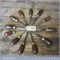 Vintage Collection Of 12 No: Wood Carving Palm Chisels By Various Makers