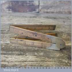 Vintage 2ft Long Boxwood & Brass Folding Ruler - Fair Condition