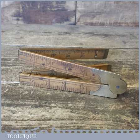 Vintage 2ft Long Boxwood & Brass Folding Ruler – Fair Condition | Tooltique