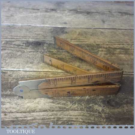 Vintage 2ft Long Boxwood & Brass Folding Ruler – Fair Condition | Tooltique
