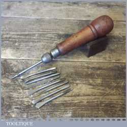 Vintage Beechwood And Brass Multi Tool With 9 No: Attachments