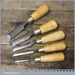 Vintage Set 5 No: Bevel Edge Palm Chisels - Various Makers Boxwood Handles