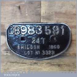 Vintage Railwayana Original Cast Steel Coach Plate DB983591 SHILDON 1960
