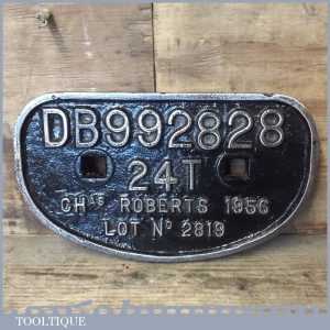 Vintage Railwayana Original Cast steel Coach Plate BD992828 Chas ROBERTS 1958